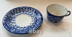 Antique Blue & White Spongeware Spatterware Dinner Plate & Mush Cup VTG