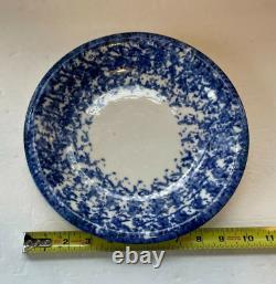 Antique Blue & White Spongeware Spatterware Dinner Plate & Mush Cup VTG