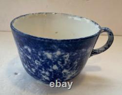 Antique Blue & White Spongeware Spatterware Dinner Plate & Mush Cup VTG