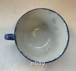 Antique Blue & White Spongeware Spatterware Dinner Plate & Mush Cup VTG