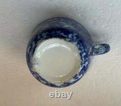 Antique Blue & White Spongeware Spatterware Dinner Plate & Mush Cup VTG