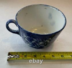 Antique Blue & White Spongeware Spatterware Dinner Plate & Mush Cup VTG