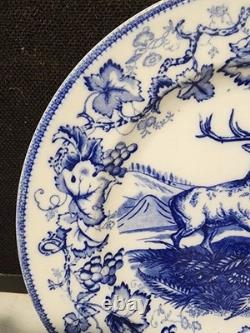 Antique Blue White Wedgwood Eturia Dinner Plate Deer Buck Stag Hunting #3