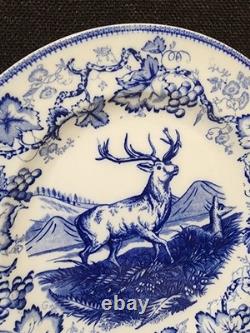 Antique Blue White Wedgwood Eturia Dinner Plate Deer Buck Stag Hunting #3