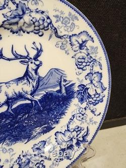 Antique Blue White Wedgwood Eturia Dinner Plate Deer Buck Stag Hunting #3