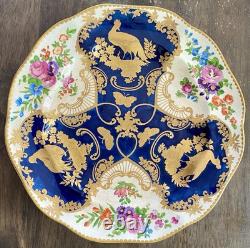 Antique Booths Dinner Plates Set of 12 Birds Butterflies Cobalt Blue & Gold RARE