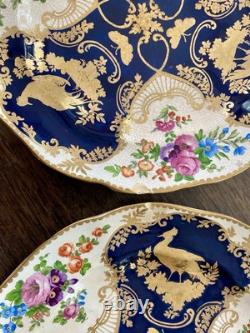 Antique Booths Dinner Plates Set of 12 Birds Butterflies Cobalt Blue & Gold RARE