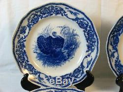 Antique Cauldon England Turkey 12 Dinner Plates Blue White 10 Scalloped Rare