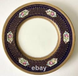Antique Cauldron Porcelain Cobalt Blue Hand Painted Lavish Gold Dinner Plate Set