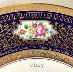 Antique Cauldron Porcelain Cobalt Blue Hand Painted Lavish Gold Dinner Plate Set