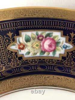 Antique Cauldron Porcelain Cobalt Blue Hand Painted Lavish Gold Dinner Plate Set