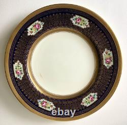 Antique Cauldron Porcelain Cobalt Blue Hand Painted Lavish Gold Dinner Plate Set