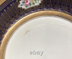 Antique Cauldron Porcelain Cobalt Blue Hand Painted Lavish Gold Dinner Plate Set
