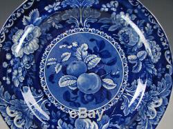 Antique Dark Blue Staffordshire Fruit and Flowers Dinner Plate c. 1825