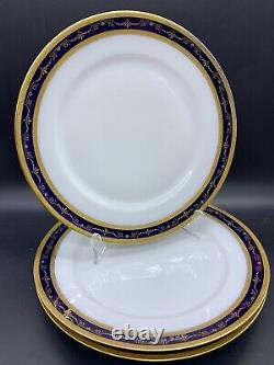 Antique Dinner Plate Cobalt Blue Gold Scroll Germany Set 3 White Porcelain
