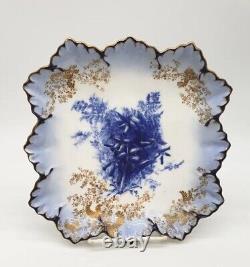 Antique Doulton Burslem Plate England Flow Blue Bells Flowers Gilded EXC COND