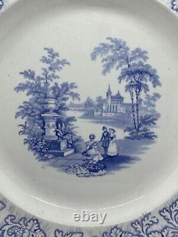 Antique English Blue And White 19th Century Transferware Scene Dinner Plate EUC