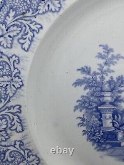 Antique English Blue And White 19th Century Transferware Scene Dinner Plate EUC