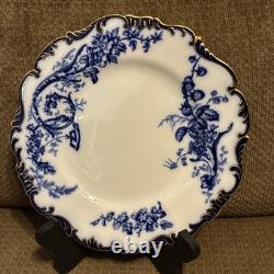 Antique Flow Blue Burley England Chicago 9 3/4 Plate Gold Trim MINT # 619