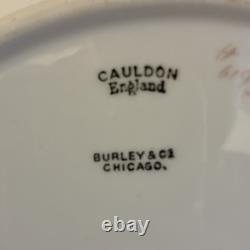 Antique Flow Blue Burley England Chicago 9 3/4 Plate Gold Trim MINT # 619