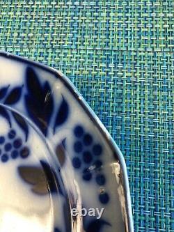 Antique Flow Blue Dinner Plate Brush Stroke Grape Design 12 Sided 10 1/4