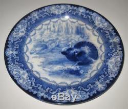 Antique Flow Blue Royal Doulton WATTEAU Turkey Center Victorian, Dinner Plate