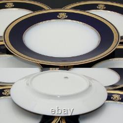 Antique French Limoges 12pc 9.75 Dinner Plate Set, Cobalt & Gold Enamel Borders