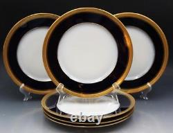 Antique French WM Guerin & Co Limoges 6 Dinner Plates Cobalt & Gold Encrusted