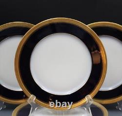 Antique French WM Guerin & Co Limoges 6 Dinner Plates Cobalt & Gold Encrusted