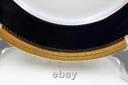 Antique French WM Guerin & Co Limoges 6 Dinner Plates Cobalt & Gold Encrusted