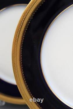 Antique French WM Guerin & Co Limoges 6 Dinner Plates Cobalt & Gold Encrusted
