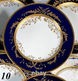 Antique Hand Painted 10pc Gold, Cobalt Dinner Plate Set, Thun Porcelain, Bohemia