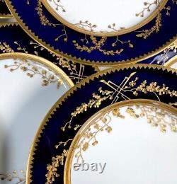 Antique Hand Painted 10pc Gold, Cobalt Dinner Plate Set, Thun Porcelain, Bohemia