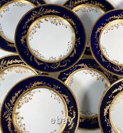 Antique Hand Painted 10pc Gold, Cobalt Dinner Plate Set, Thun Porcelain, Bohemia