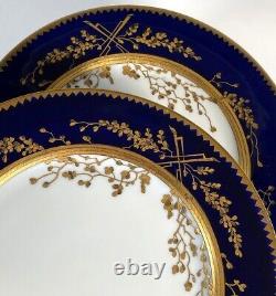 Antique Hand Painted 10pc Gold, Cobalt Dinner Plate Set, Thun Porcelain, Bohemia