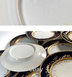 Antique Hand Painted 10pc Gold, Cobalt Dinner Plate Set, Thun Porcelain, Bohemia