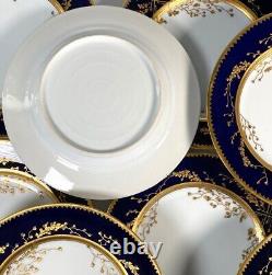 Antique Hand Painted 10pc Gold, Cobalt Dinner Plate Set, Thun Porcelain, Bohemia