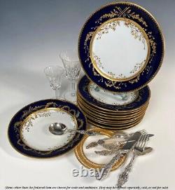 Antique Hand Painted 10pc Gold, Cobalt Dinner Plate Set, Thun Porcelain, Bohemia