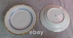 Antique Meissen 6 Dinner Plates Blue Band Double Crossed Swords Logo