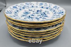 Antique Meissen Blue Onion Gold Rim Dinner Plates 9 7/8 Set of 8- X Swords #2