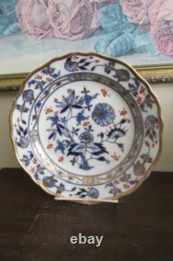 Antique Meissen Germany Blue Onion Red Gold 9 Plate