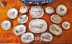 Antique Miniature Staffordshire Flow Blue 43 Piece Dollhouse China Dinner Set