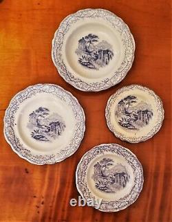 Antique Miniature Staffordshire Flow Blue 43 Piece Dollhouse China Dinner Set