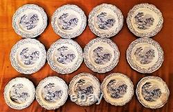 Antique Miniature Staffordshire Flow Blue 43 Piece Dollhouse China Dinner Set