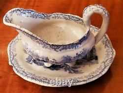 Antique Miniature Staffordshire Flow Blue 43 Piece Dollhouse China Dinner Set