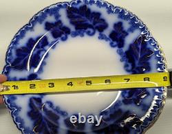 Antique Normandy Pattern Johnson Bros Flow Blue And Gold Accent Plates Set Of 8