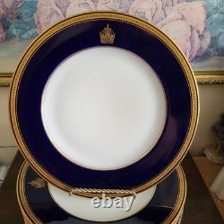 Antique Pirkenhammer Bohemia Czech Set Of 6 Dinner Plate Cobalt Blue Gold