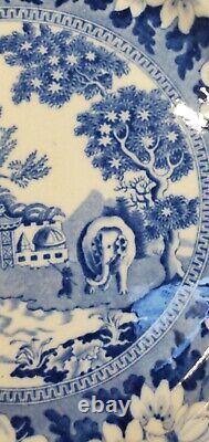 Antique Rogers Staffordshire Blue Transferware Dinner Plate Elephant Pattern