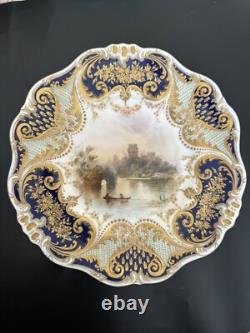 Antique Royal Doulton Cobalt Raised Gold Landscape Plate Signed J. H. Plant
