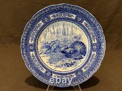 Antique Royal Doulton Turkeys Flow Blue Geometric Dinner Plate 10 1/4 Diameter